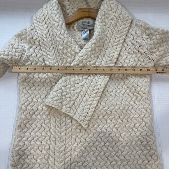 Aran Sweater Market Sweater Women Large Ivory Shawl Cardigan Ireland Virgin Wool - Picture 8 of 12